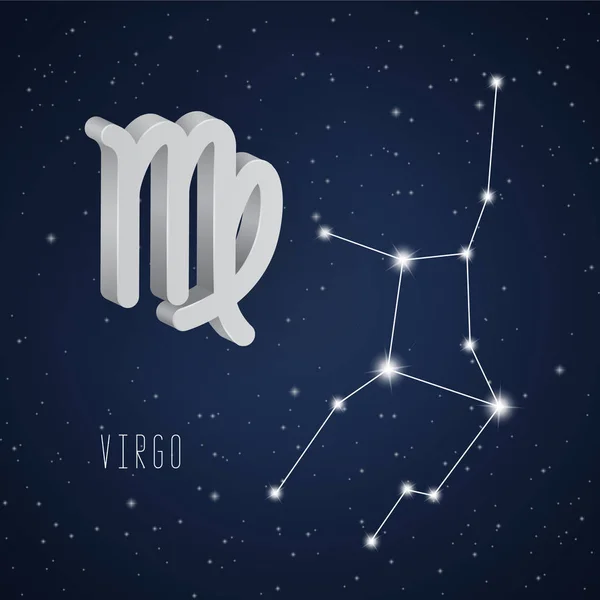 Vector illustration of Virgo 3D symbol and constellation — Stock Vector