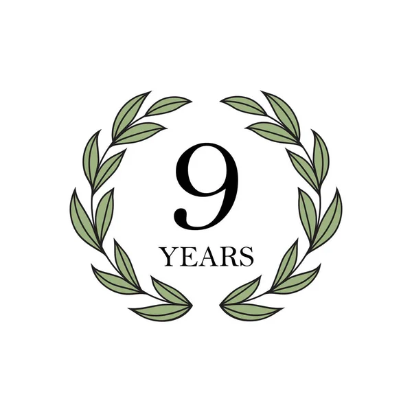 Nine Year Anniversary Floral Laurel Wreath — Stock Vector