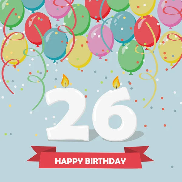 Anos Celebração Feliz Aniversário Cartão Saudação Com Velas Confetes Balões —  Vetores de Stock