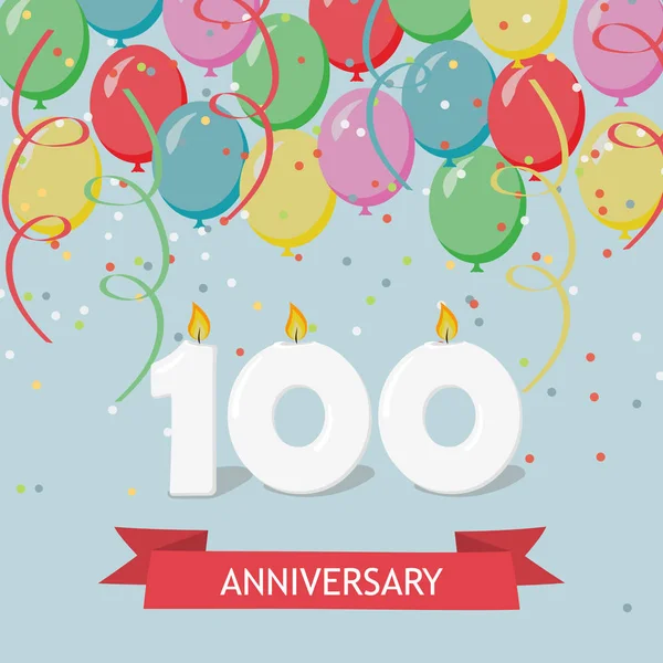 Honderd Jaar Verjaardag Wenskaart Met Kaarsen Confetti Ballonnen — Stockvector