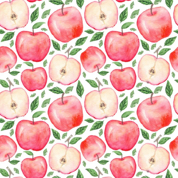 Patrón con manzanas acuarela dibujadas a mano —  Fotos de Stock