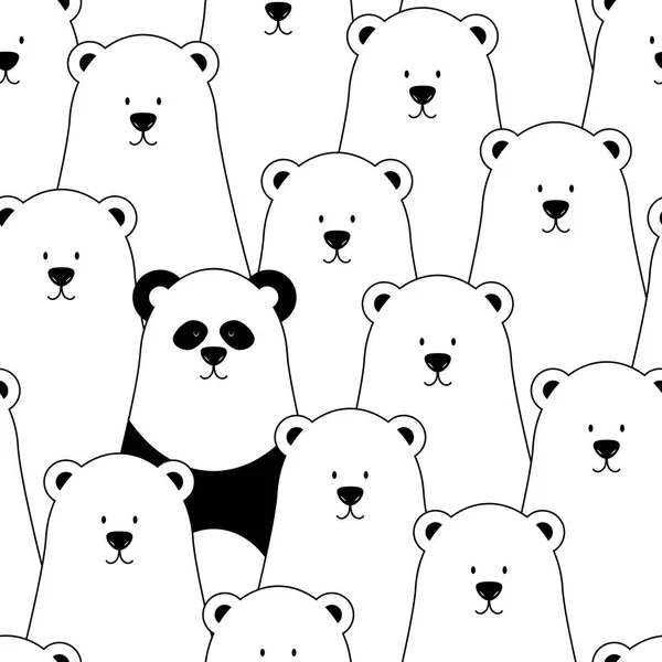 Patrón sin costura vectorial con osos polares blancos y panda — Archivo Imágenes Vectoriales