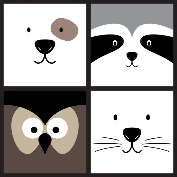 Cute cartoon  dog, raccoon, owl and cat — Stock Vector