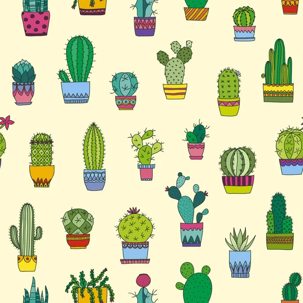 Cactus y suculentas de garabato sin costura — Vector de stock