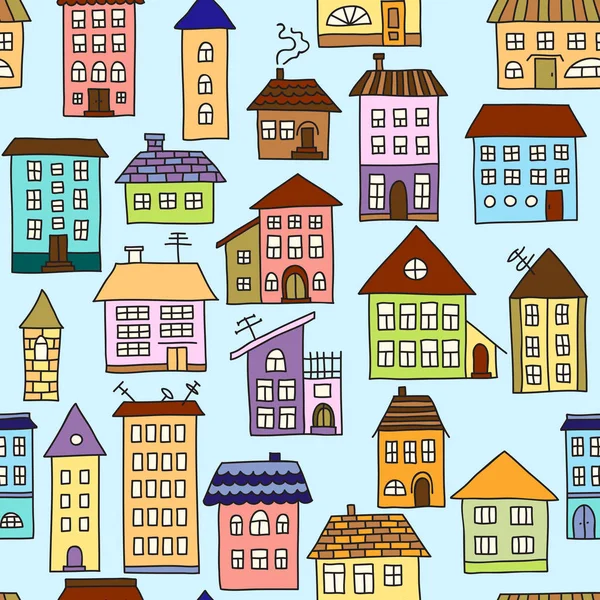 Vector seamless pattern with colored houses — Stock Vector