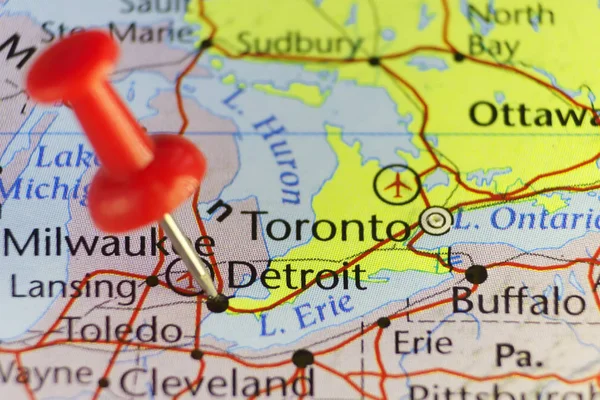 Detroit, Michigan, USA, pinned map