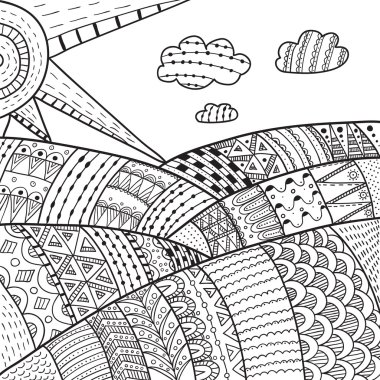 Peyzaj alanları ile. Vektör doodle çizim