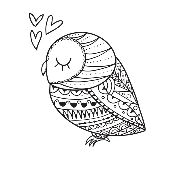 Cute decorative ornamental Owl fall in love. vector doodle illus — Stock Vector