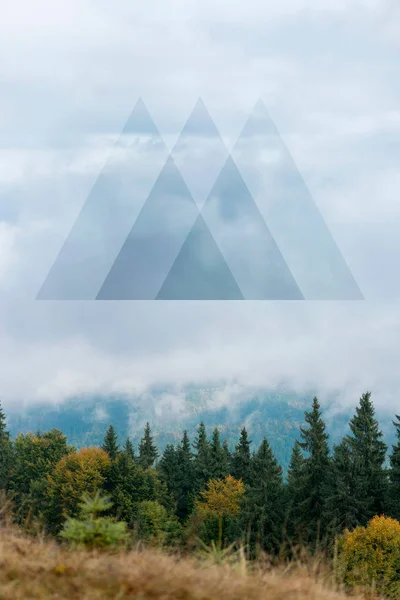 Abstract sky geometric background with polygons, mountains and clouds, polygonal cloudy landscape background, op art, height. Reality illusion. Stock vertical photo. Use for cover.
