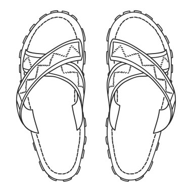 Çift flip flop, yaz saati tatil öznitelik, terlik, Ayakkabı, stil vektör siyah beyaz illüstrasyon izole beyaz zemin üzerine eskiz. El çekilmiş flip flop, sandalet, yaz sembolü. 