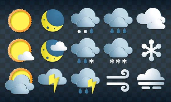 Vector weather icons set in paper cut style — Stock Vector