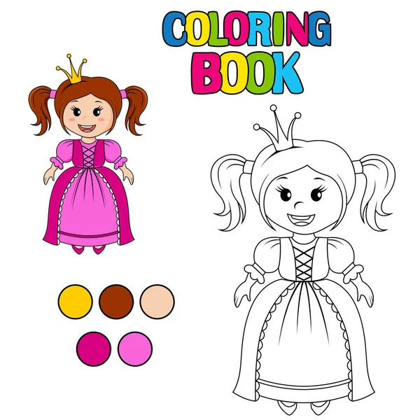 Libro para colorear con princesa — Vector de stock