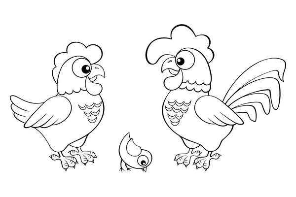 Hen, cock and chick — Stock Vector