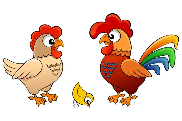 Hen, cock and chick. — Stock Vector