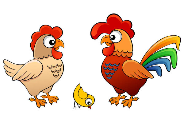 Hen, cock and chick. 