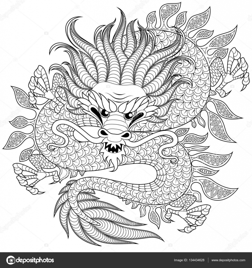 Chinese draak in de stijl van de zentangle voor Tattoo ...