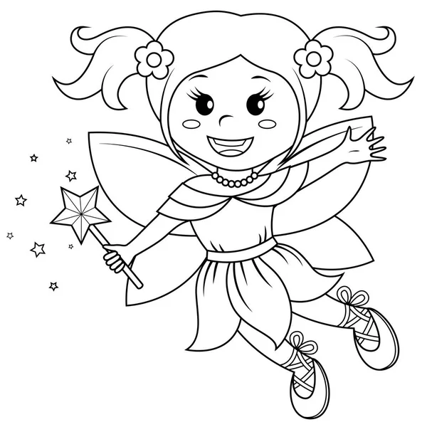 Cute little fairy. Black and white vector illustration for coloring book — Stock Vector