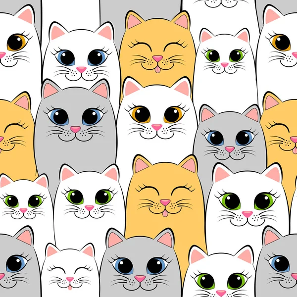 Бесшовный рисунок с кошками. Фон с серыми, белыми и рыжими котятами — стоковый вектор
