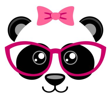 Sevimli panda pembe fiyonk ve gözlük. Kız gibi baskı Çin ayı ile t-shirt için