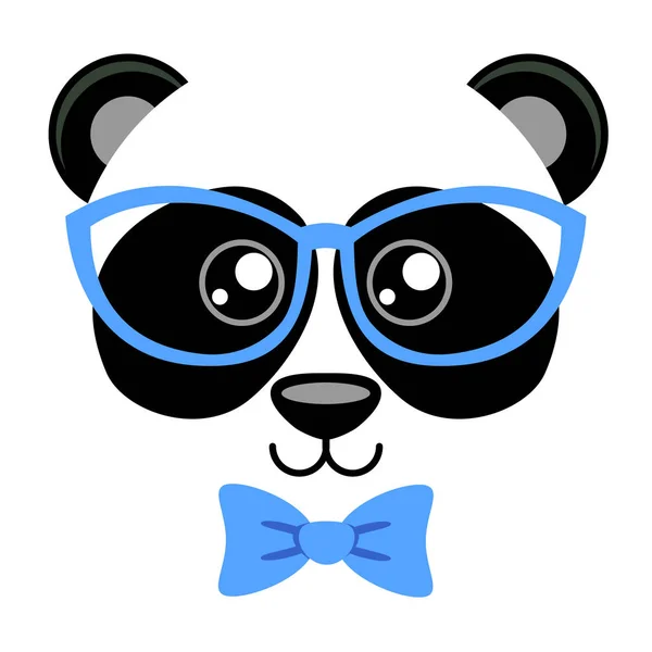 Niedlicher Panda mit Schmetterlingskrawatte und Brille. Print mit chinesischem Bären für T-Shirt — Stockvektor