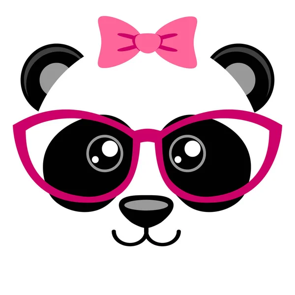 핑크 나비와 안경의 귀여운 팬더 T-셔츠에 대 한 중국 곰 소녀 인쇄 — 스톡 벡터