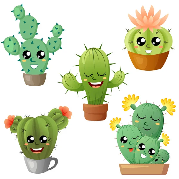 Verzameling van cute cartoon cactus — Stockvector