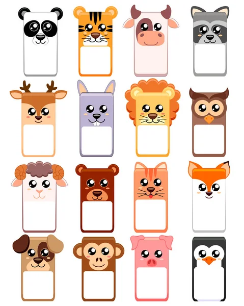 Conjunto de caja de texto con cabeza de animales para niños. Plantilla del zoológico — Vector de stock