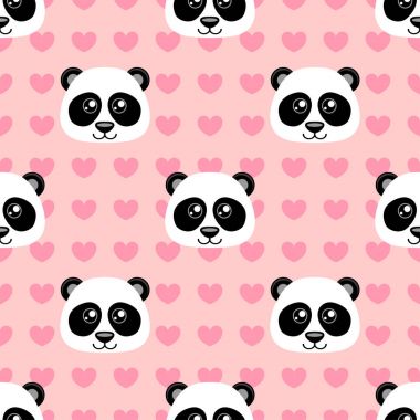Sevimli çizgi panda ve kalp ile Seamless Modeli