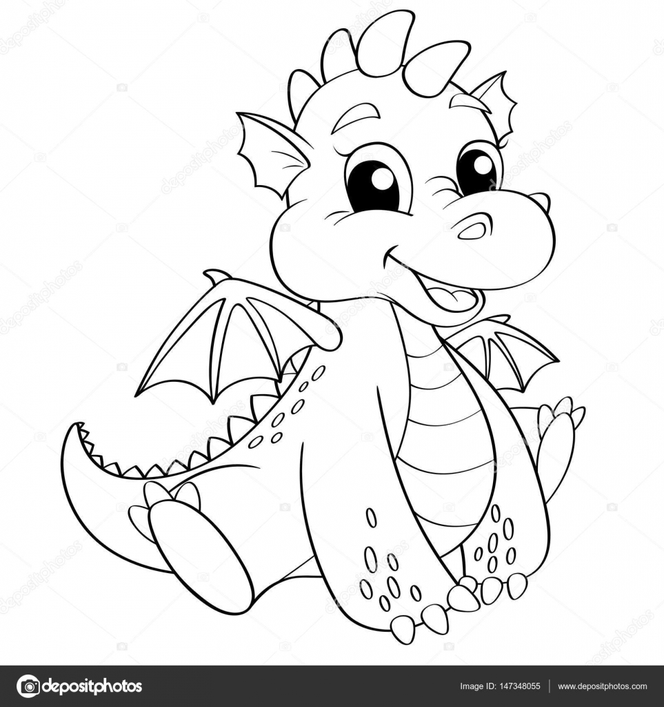 Cute Cartoon Dragon Black And White Vector Illustration For Coloring Book Vector Image By C Alka5051 Vector Stock