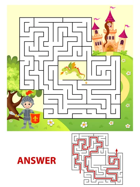 Hilf Ritter, den Weg zur Prinzessin zu finden. Labyrinth. Labyrinth-Spiel für Kinder — Stockvektor