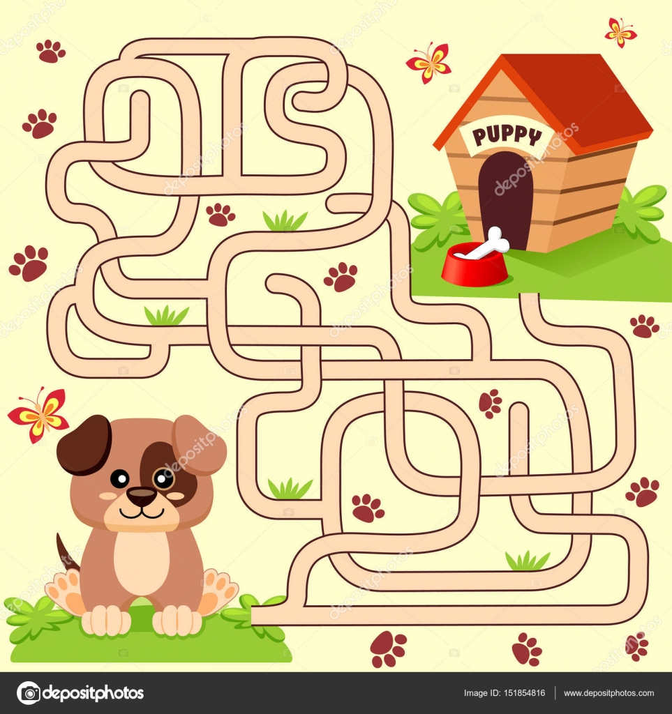 Labyrinth maze game with solution help dog Vector Image