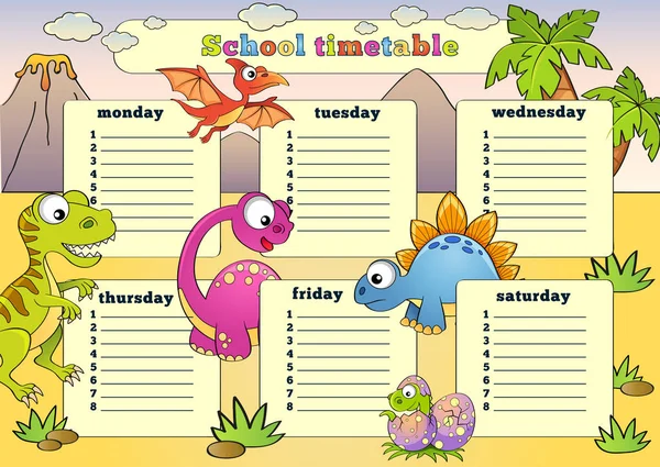 School timetable with dinosaurs — Stock Vector