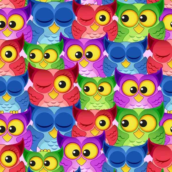 Seamless pattern with colorful owls