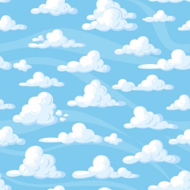 Çizgi film bulutlar üzerinde mavi arka plan ile Seamless Modeli