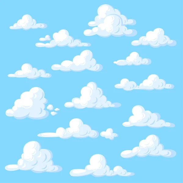 Cartoon clouds set on blue background — Stock Vector