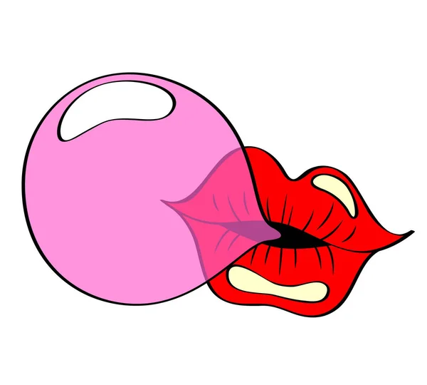 Nadmuchaj gumę balonówe różowe usta — Wektor stockowy