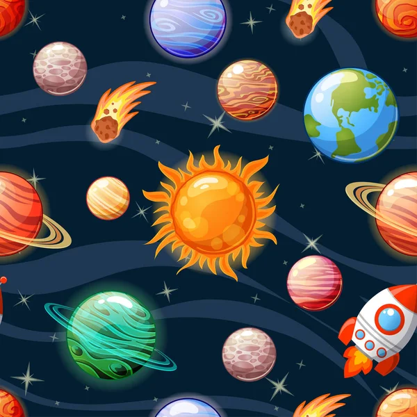 Planeten van het zonnestelsel. Zon, Mercurius, Venus, aarde, Mars, Jupiter, Saturnus, Uranus, Neptunus, Pluto — Stockvector