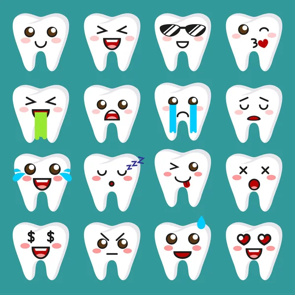 Tooth emoji. Cute emoticons — Stock Vector