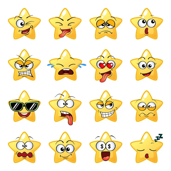 Faccia da star dei cartoni animati. Emoji. Carattere. Carino emoticon — Vettoriale Stock