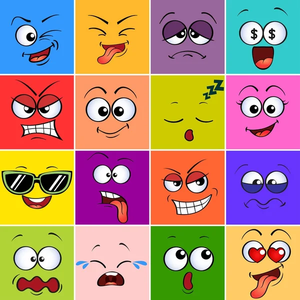 Faccia da mostro dei cartoni animati. Emoji. Carine le emoticon. Avatar quadrati colorati — Vettoriale Stock