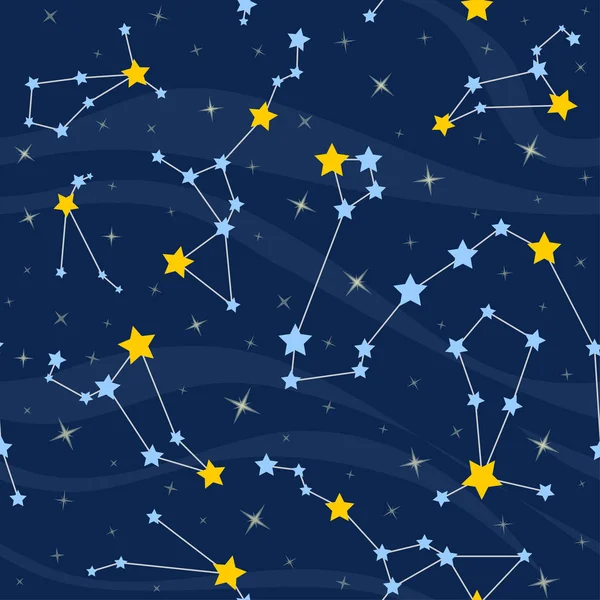 Seamless Pattern Constellations Space Background Stars — Stock Vector