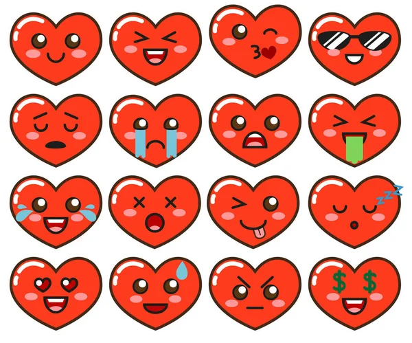 Hati Merah Emoji Emotikon Lucu Diisolasi Pada Latar Belakang Putih - Stok Vektor