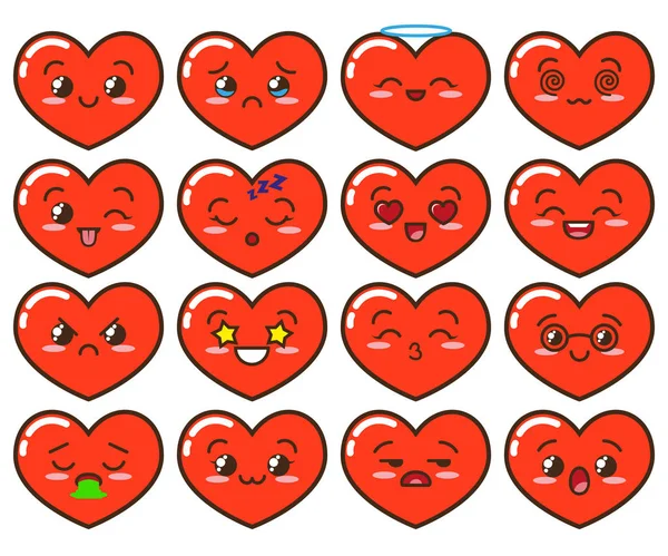 Emoji Piros Szívek Aranyos Hangulatjelek Elszigetelt Fehér Background — Stock Vector