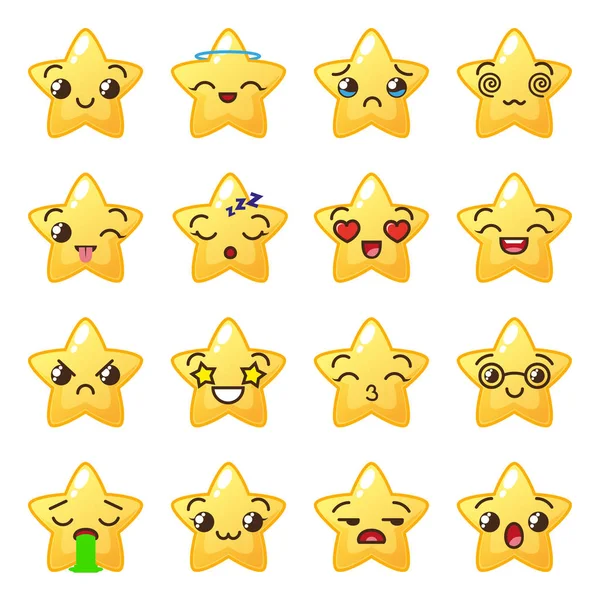 Emoji Estrella Emoticones Lindos Icono Facial Kawaii — Vector de stock