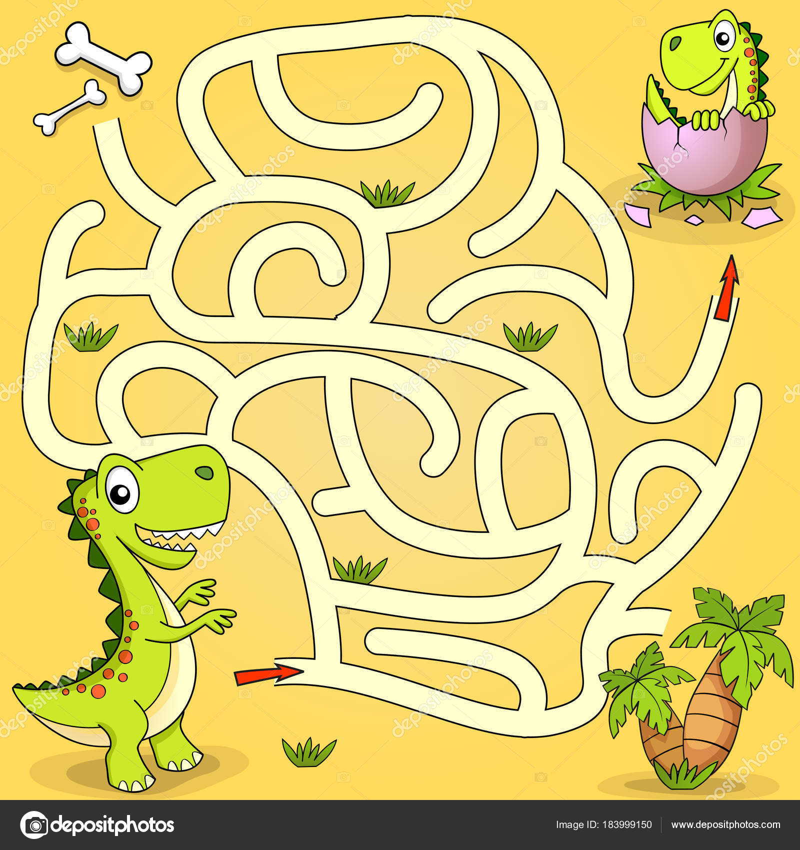 Dinossauros dos desenhos animados vector labirinto jogo de