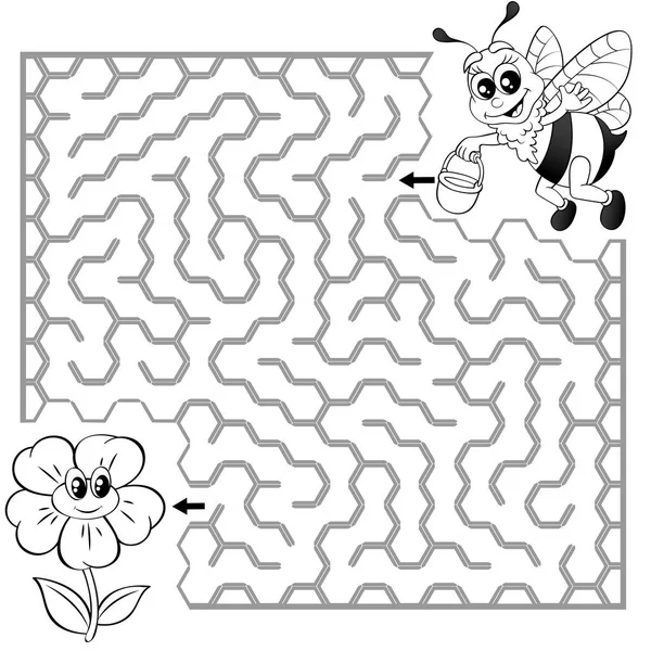 Ayuda Abeja Encontrar Camino Flor Laberinto Laberinto Juego Para Niños — Vector de stock