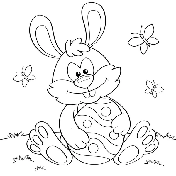 Conejo Pascua Con Huevo Ilustración Vectorial Blanco Negro Para Colorear — Archivo Imágenes Vectoriales