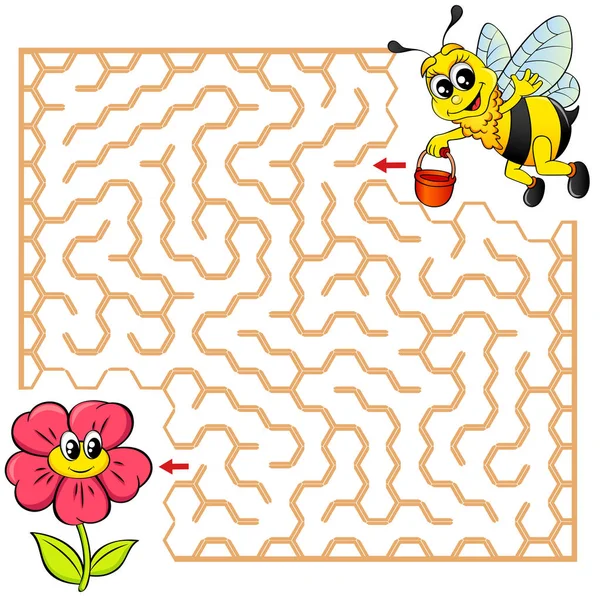 Ayuda Abeja Encontrar Camino Flor Laberinto Laberinto Juego Para Niños — Vector de stock