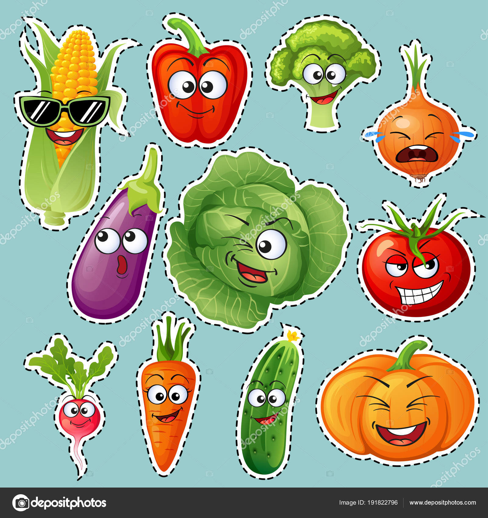 Frutas Legumes Desenhos Animados Brócolis Cenoura Repolho