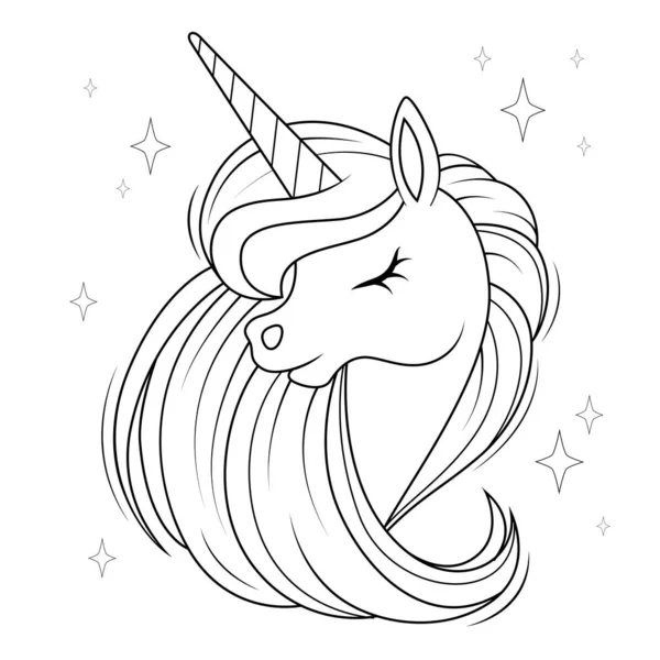 Linda Cabeza Unicornio Dibujos Animados Con Melena Ilustración Vectorial Blanco — Archivo Imágenes Vectoriales